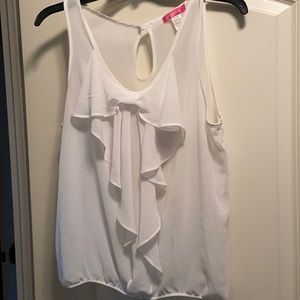 Sheer ruffle front blouse, off white: